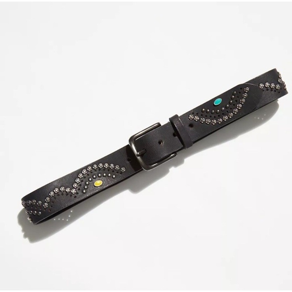 Free People Dallas Leather Studded Belt Boho Western Black L/XL